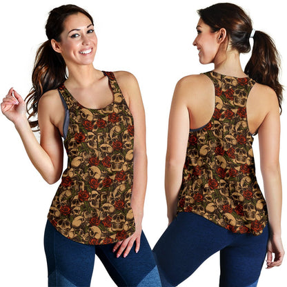 Skull Roses Vintage Design Themed Print Women Racerback Tank Top