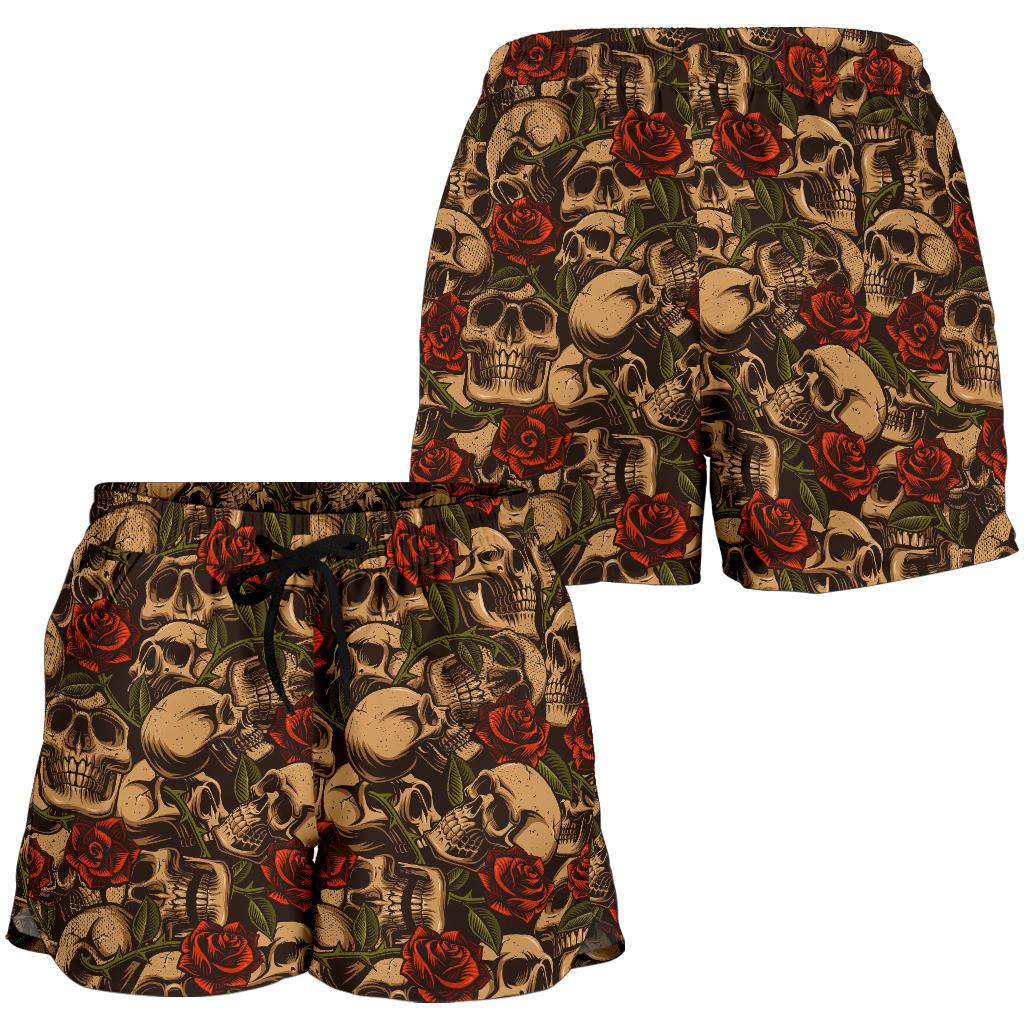 Skull Roses Vintage Design Themed Print Women Shorts-JTAMIGO.COM