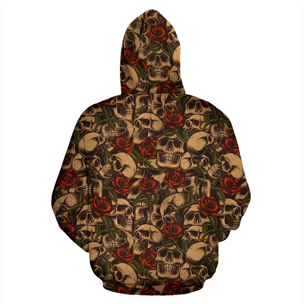 Skull Roses Vintage Design Themed Print Zip Up Hoodie