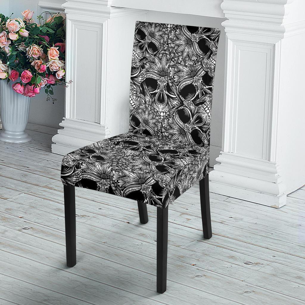 Skull Tattoo Design Print Dining Chair Slipcover-JTAMIGO.COM
