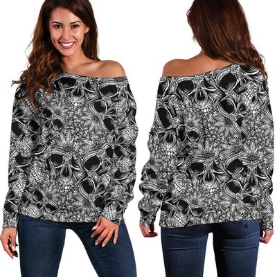 Skull Tattoo Design Print Off Shoulder Sweatshirt