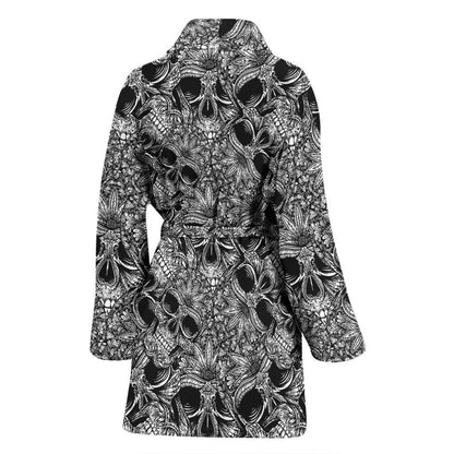 Skull Tattoo Design Print Women Bath Robe-JTAMIGO.COM