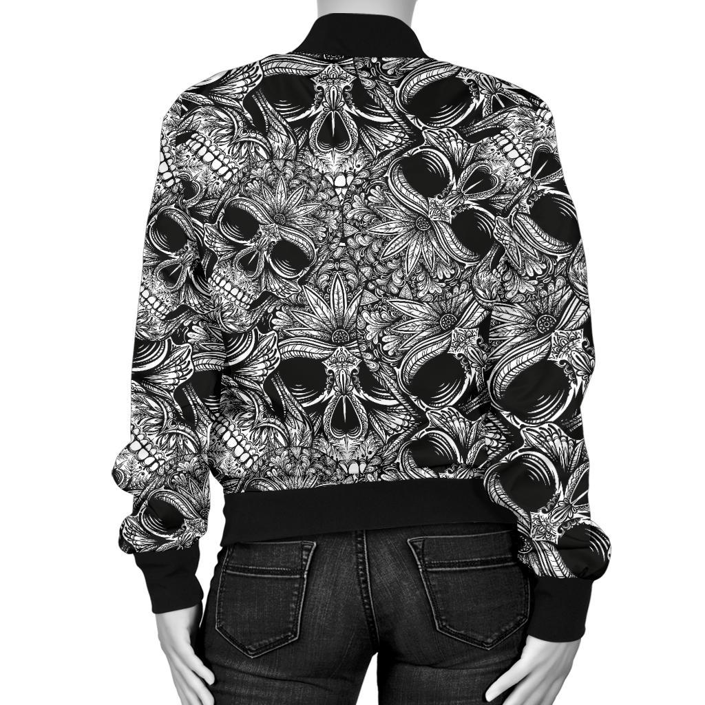 Skull Tattoo Design Print Women Casual Bomber Jacket