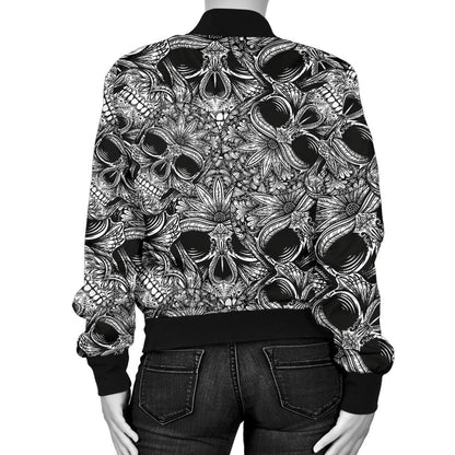 Skull Tattoo Design Print Women Casual Bomber Jacket