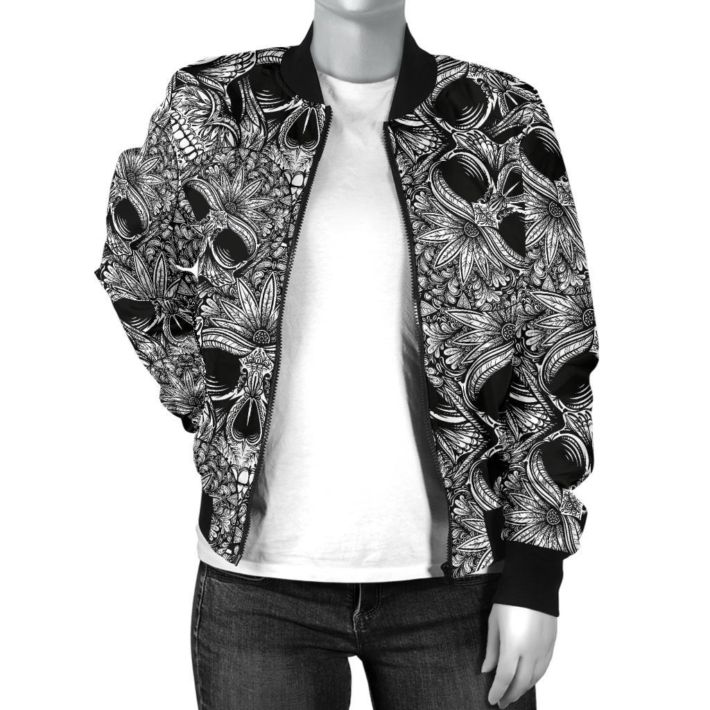 Skull Tattoo Design Print Women Casual Bomber Jacket