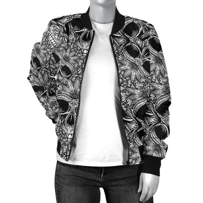 Skull Tattoo Design Print Women Casual Bomber Jacket