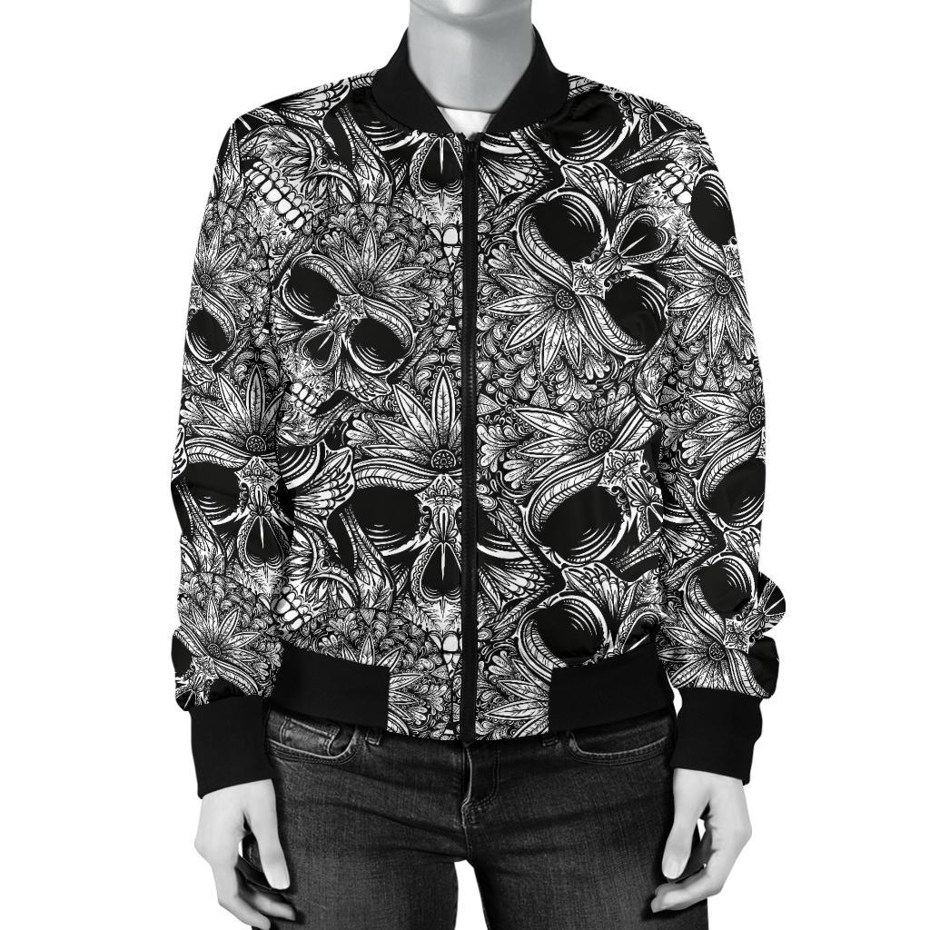 Skull Tattoo Design Print Women Casual Bomber Jacket