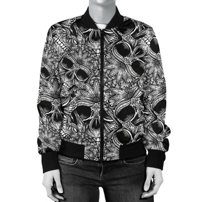 Skull Tattoo Design Print Women Casual Bomber Jacket