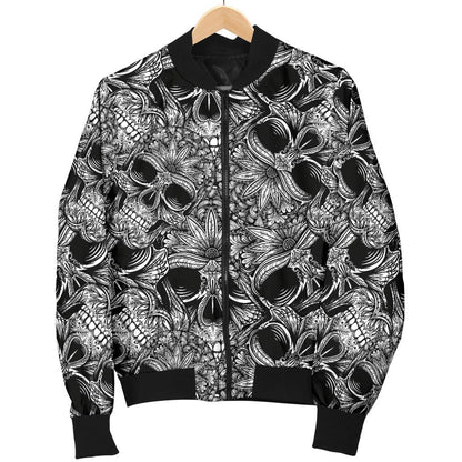 Skull Tattoo Design Print Women Casual Bomber Jacket