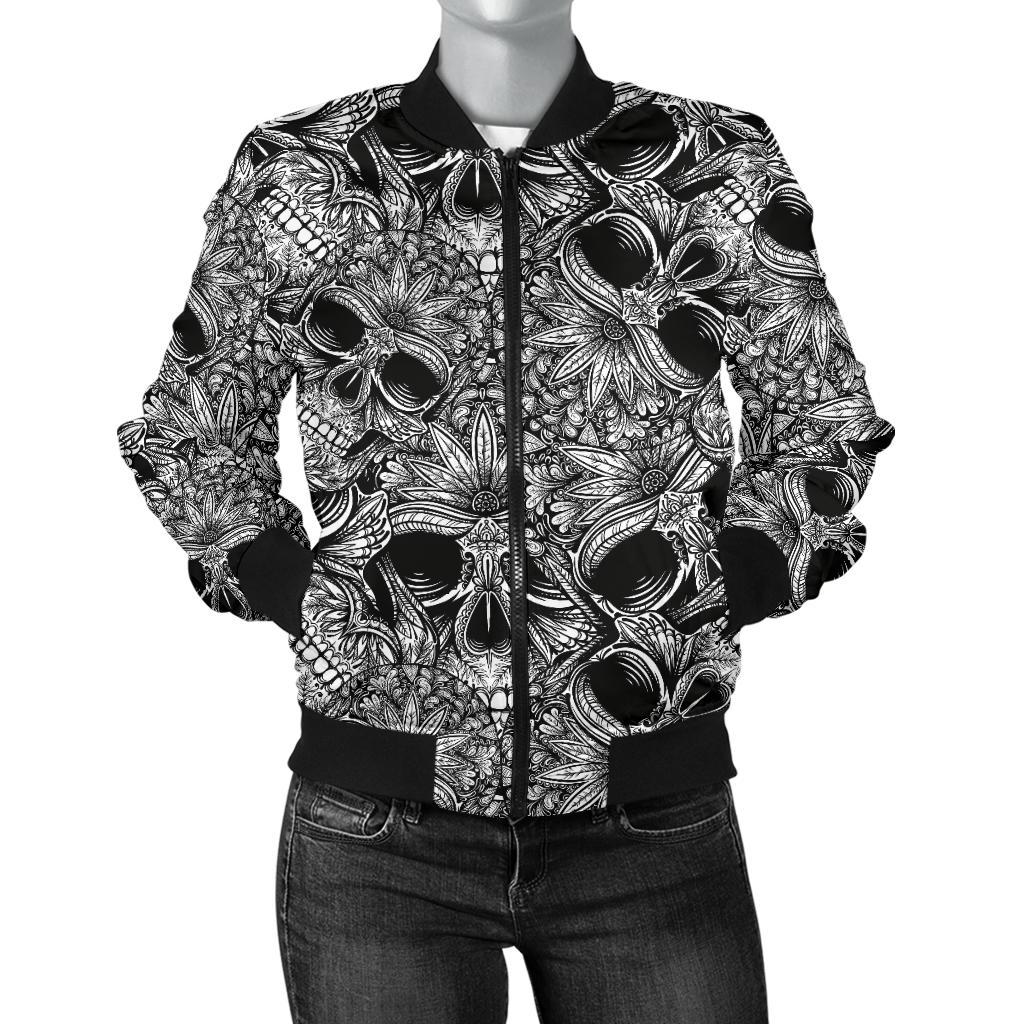 Skull Tattoo Design Print Women Casual Bomber Jacket