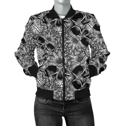 Skull Tattoo Design Print Women Casual Bomber Jacket