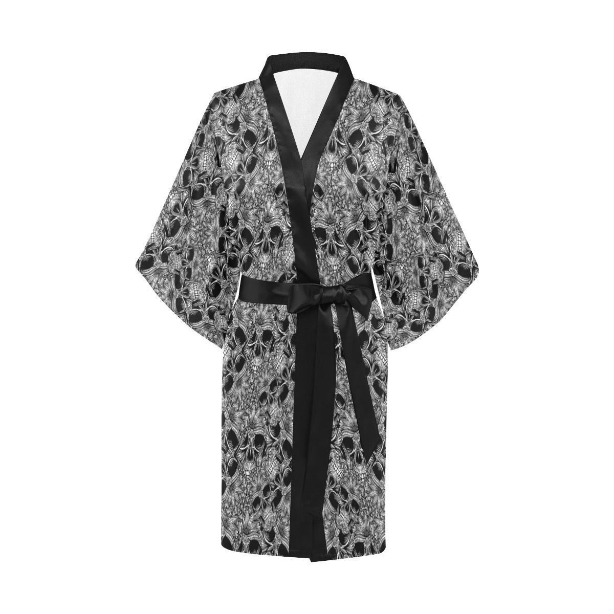 Skull Tattoo Design Print Women Short Kimono Robe