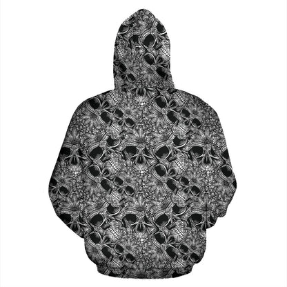 Skull Tattoo Design Print Zip Up Hoodie