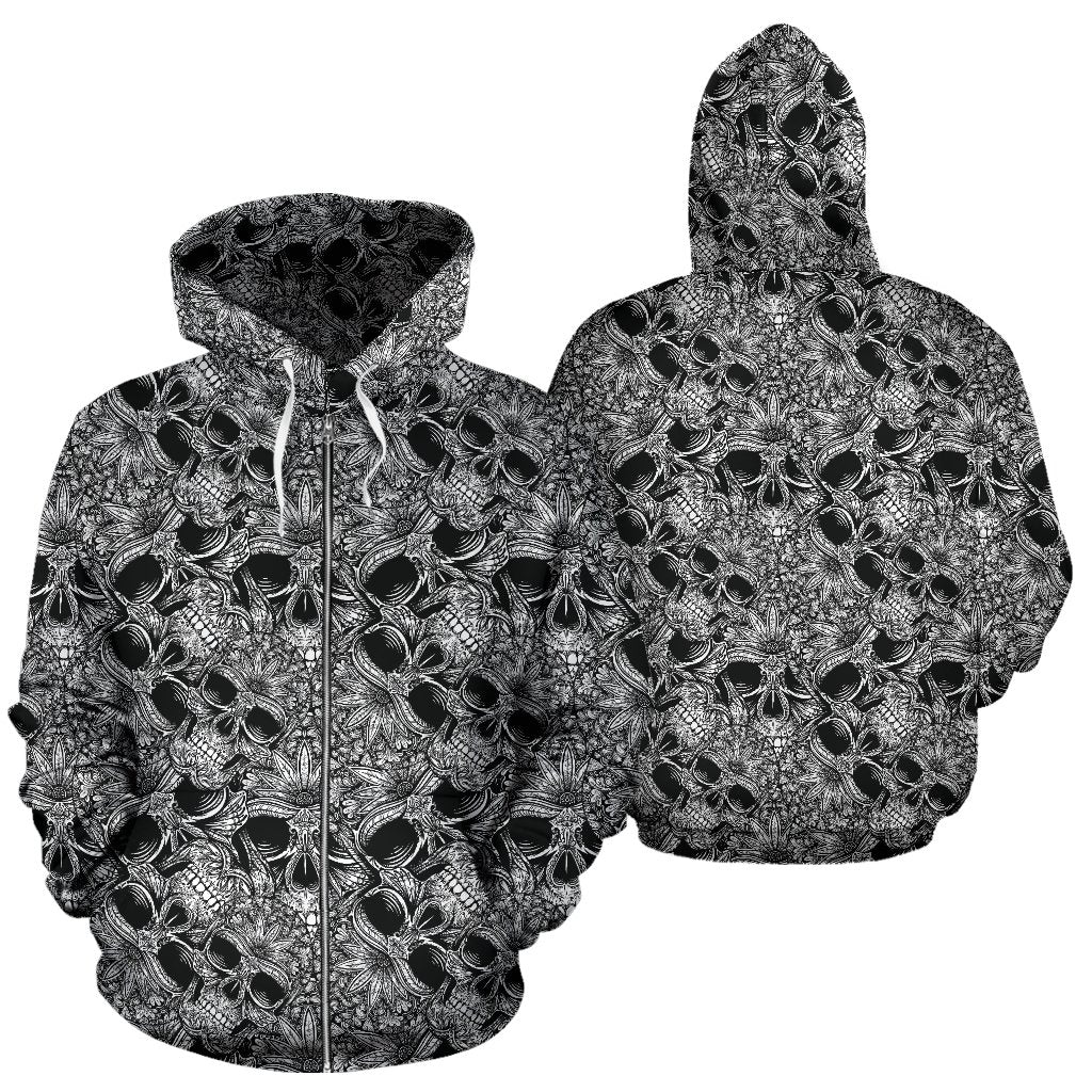 Skull Tattoo Design Print Zip Up Hoodie
