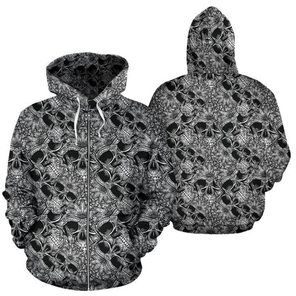Skull Tattoo Design Print Zip Up Hoodie