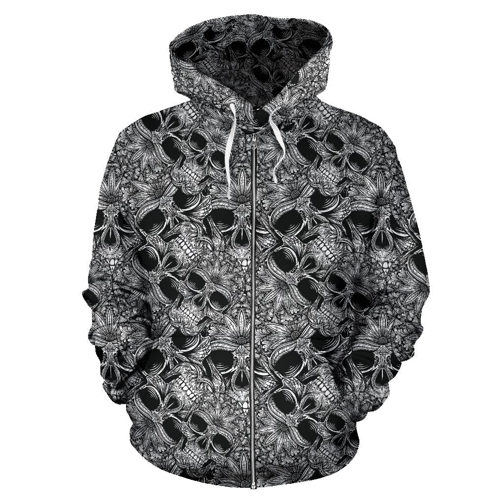 Skull Tattoo Design Print Zip Up Hoodie