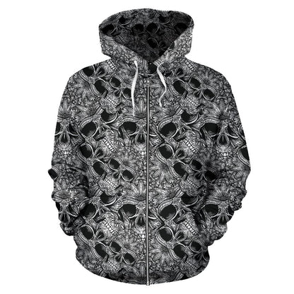 Skull Tattoo Design Print Zip Up Hoodie