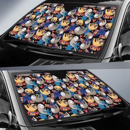 Sloth Cartoon Design Themed Print Car Sun Shade For Windshield