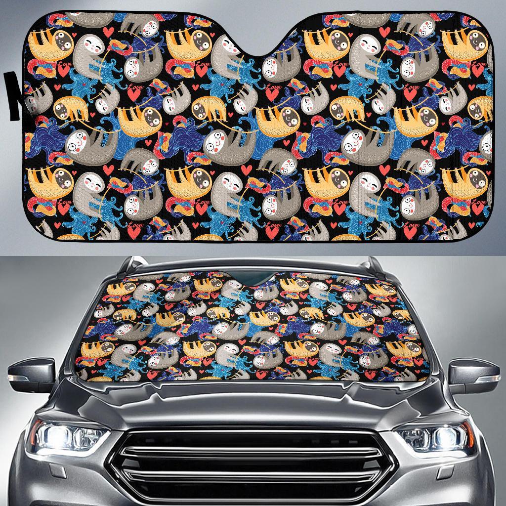 Sloth Cartoon Design Themed Print Car Sun Shade For Windshield