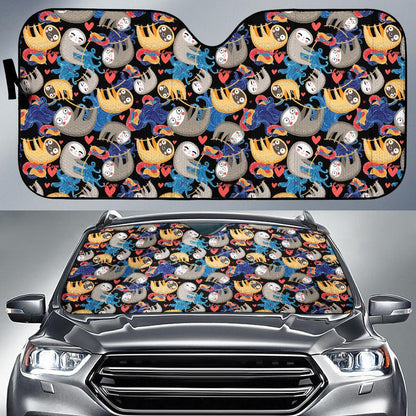 Sloth Cartoon Design Themed Print Car Sun Shade For Windshield