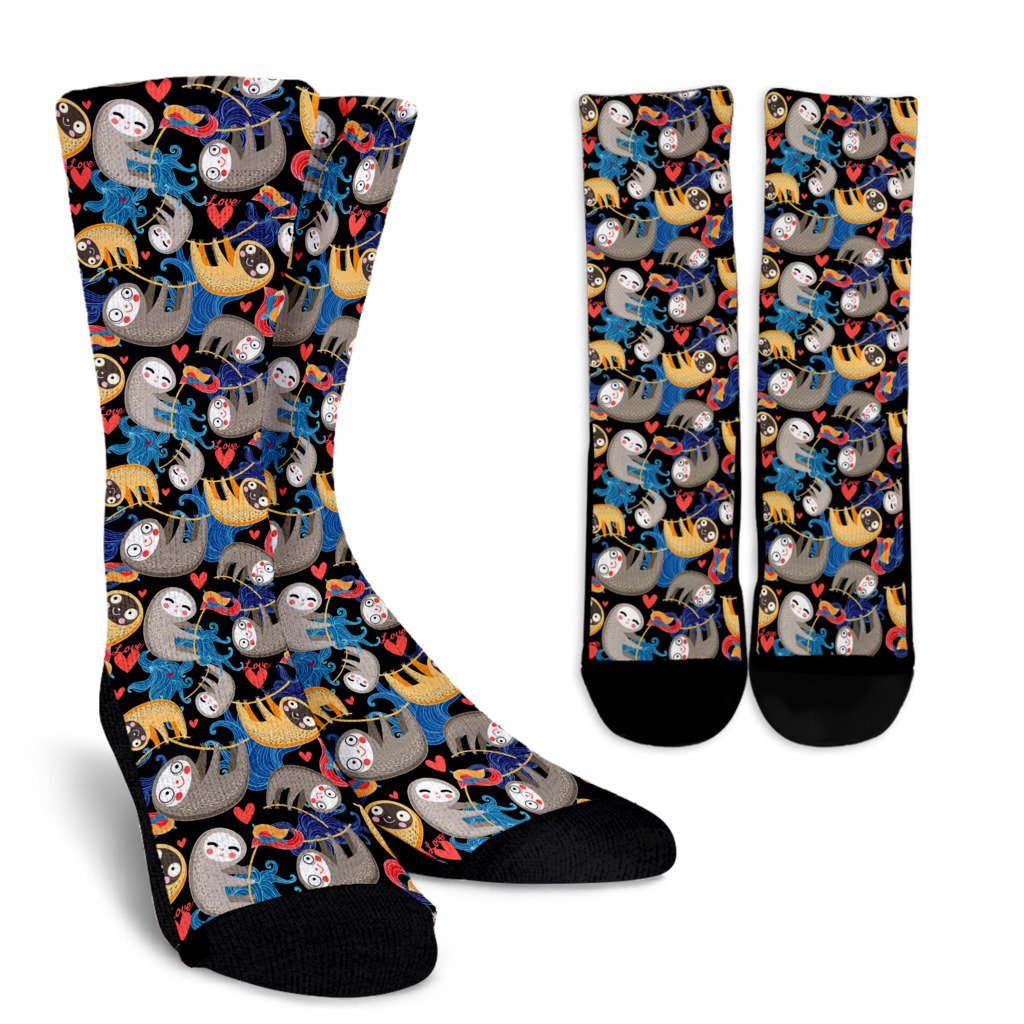 Sloth Cartoon Design Themed Print Crew Socks