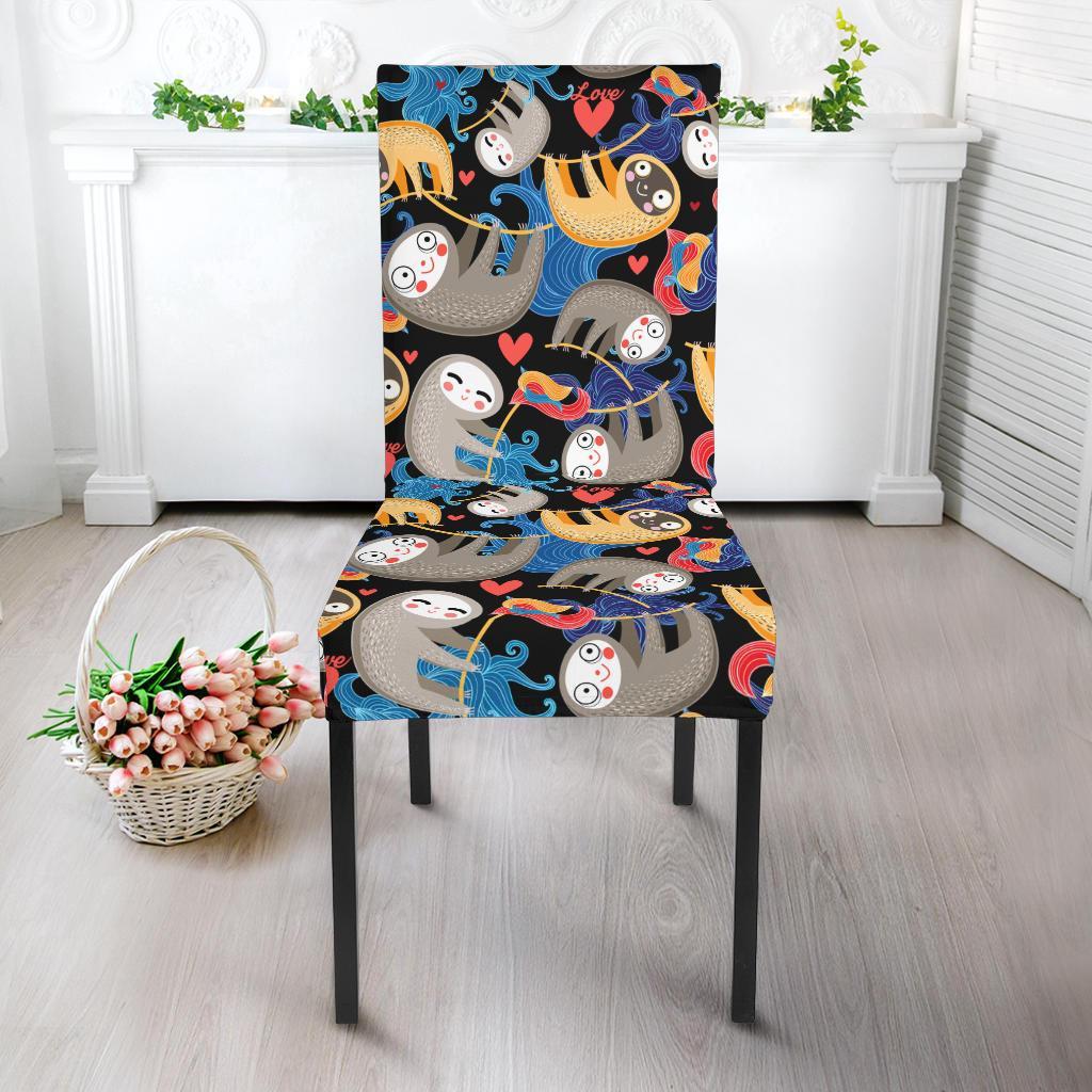 Sloth Cartoon Design Themed Print Dining Chair Slipcover-JTAMIGO.COM