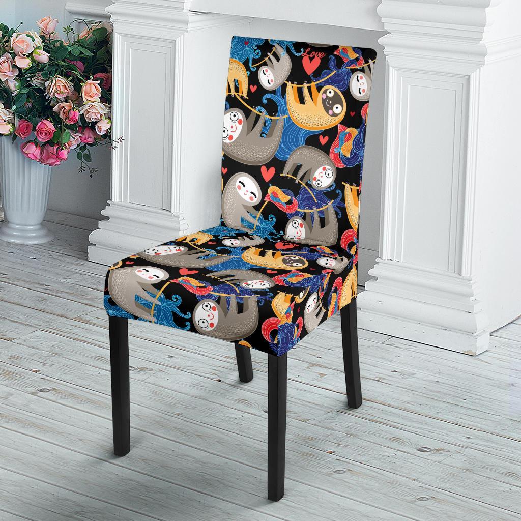 Sloth Cartoon Design Themed Print Dining Chair Slipcover-JTAMIGO.COM
