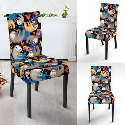 Sloth Cartoon Design Themed Print Dining Chair Slipcover-JTAMIGO.COM