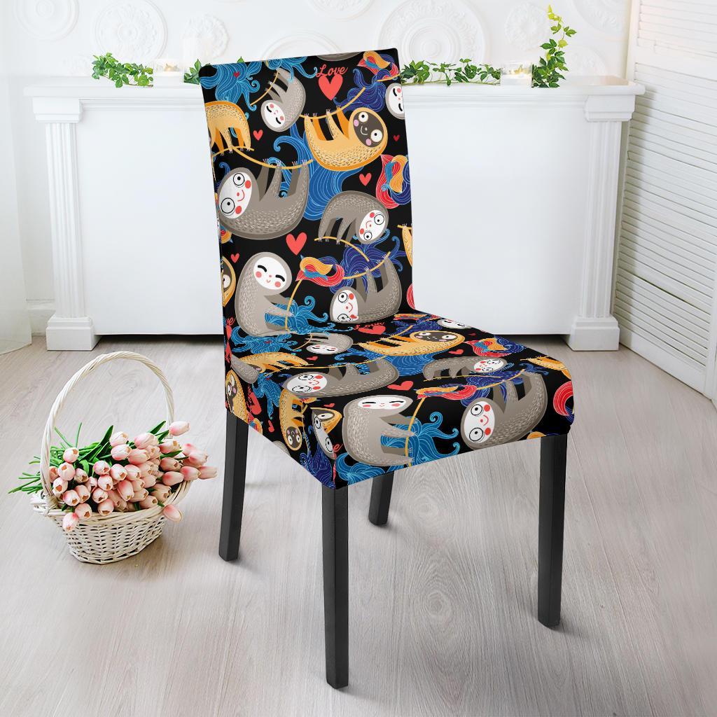 Sloth Cartoon Design Themed Print Dining Chair Slipcover-JTAMIGO.COM