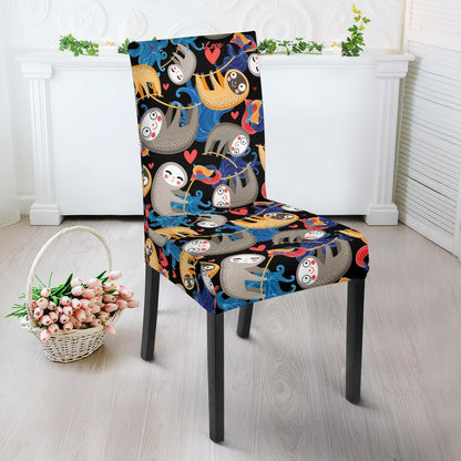 Sloth Cartoon Design Themed Print Dining Chair Slipcover-JTAMIGO.COM
