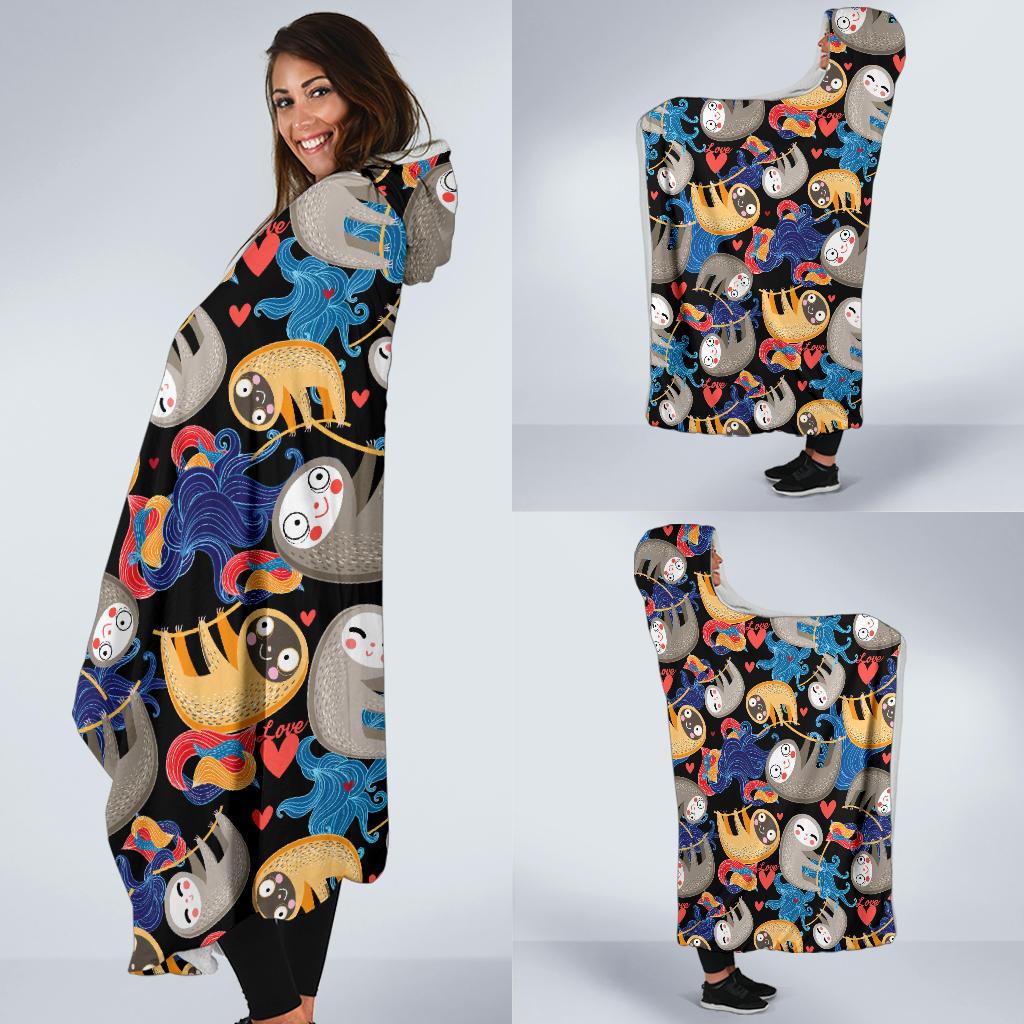 Sloth Cartoon Design Themed Print Hooded Blanket-JTAMIGO.COM