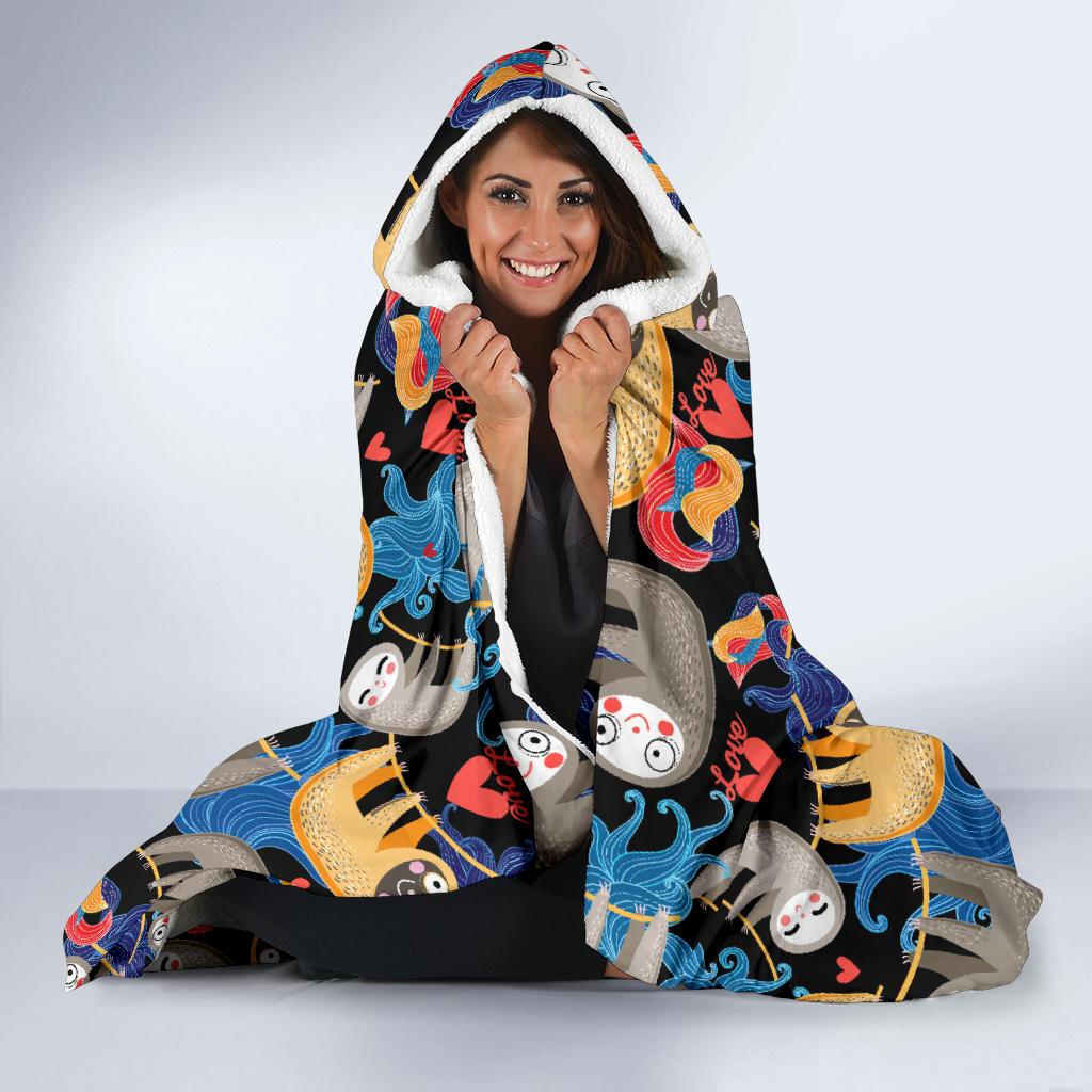Sloth Cartoon Design Themed Print Hooded Blanket-JTAMIGO.COM