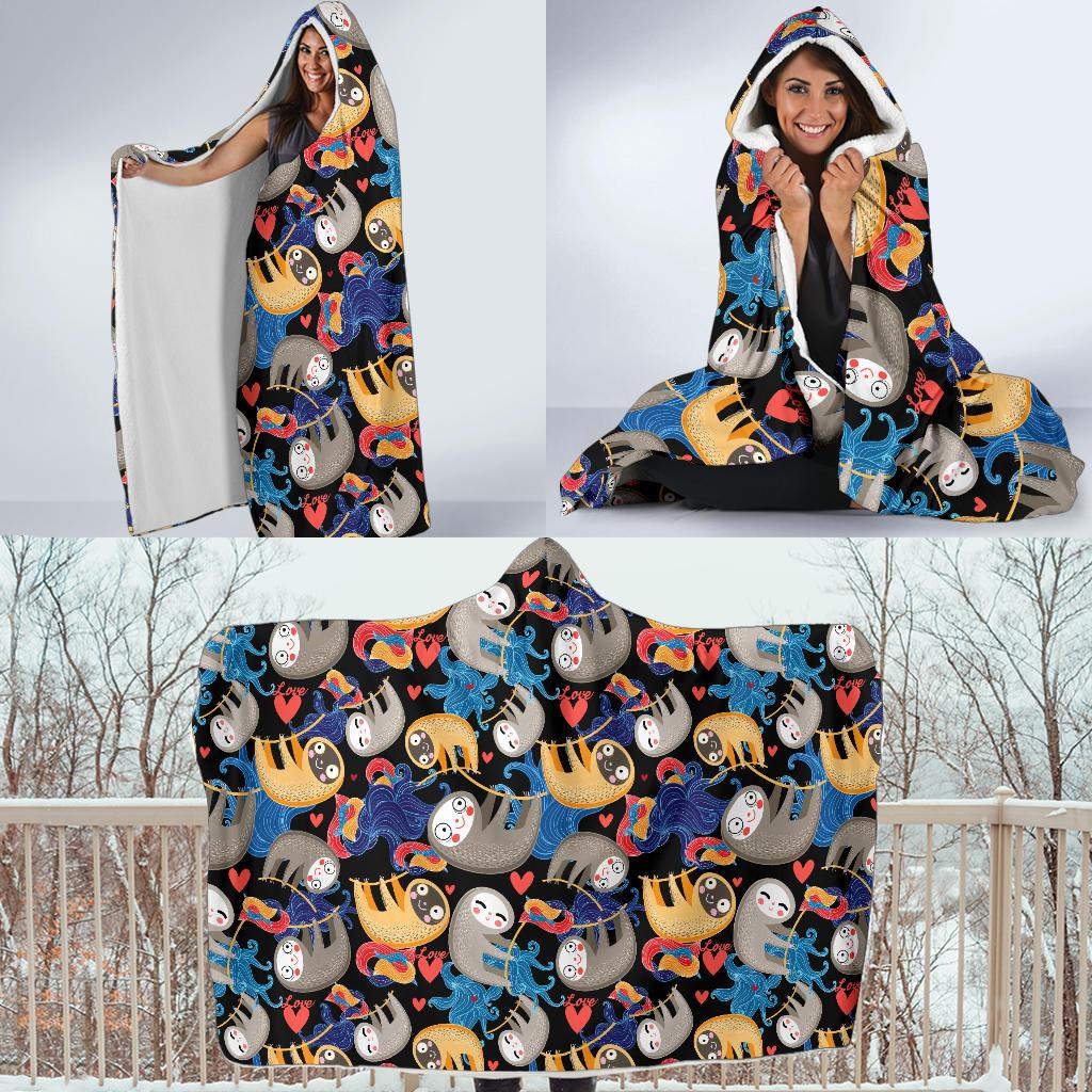 Sloth Cartoon Design Themed Print Hooded Blanket-JTAMIGO.COM