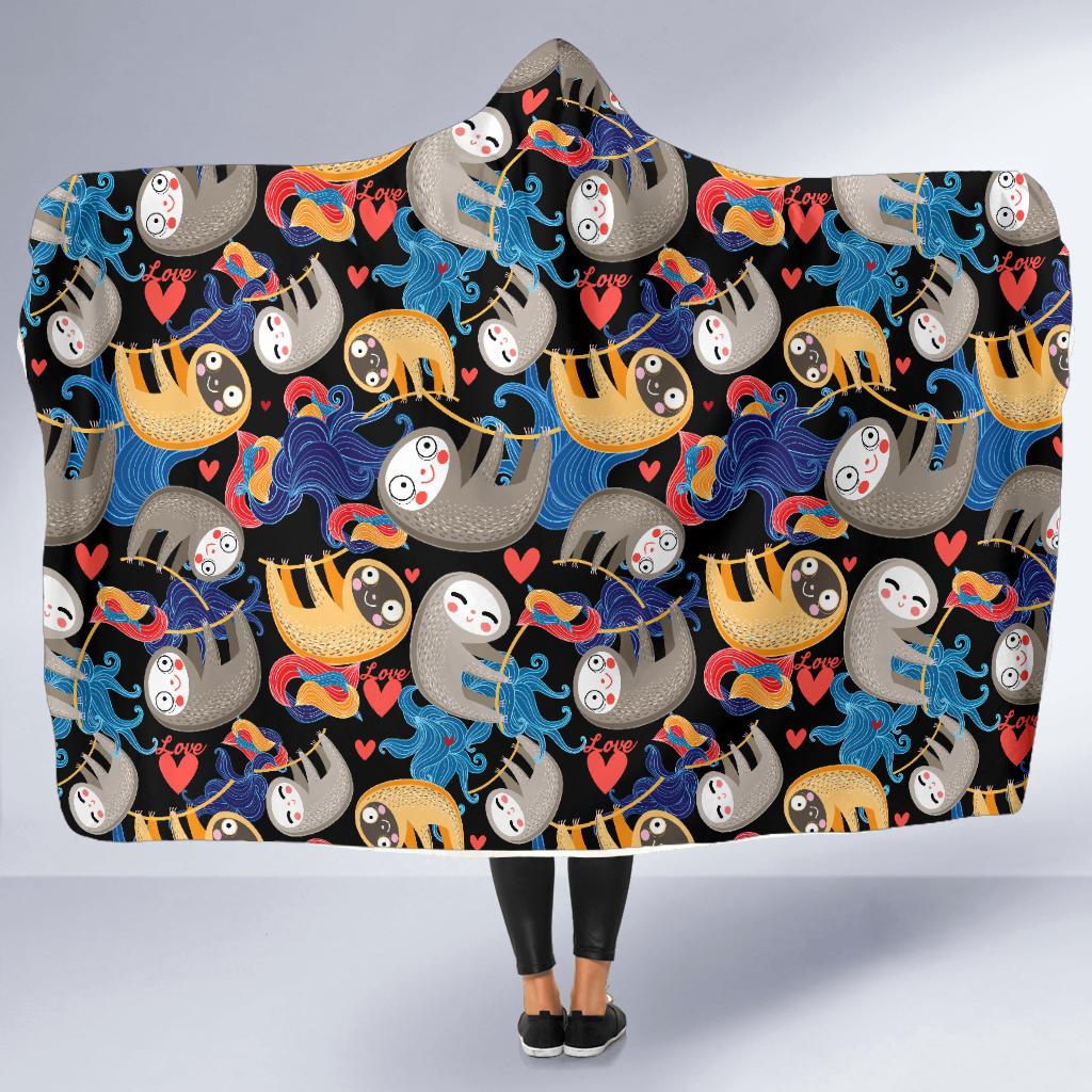 Sloth Cartoon Design Themed Print Hooded Blanket-JTAMIGO.COM