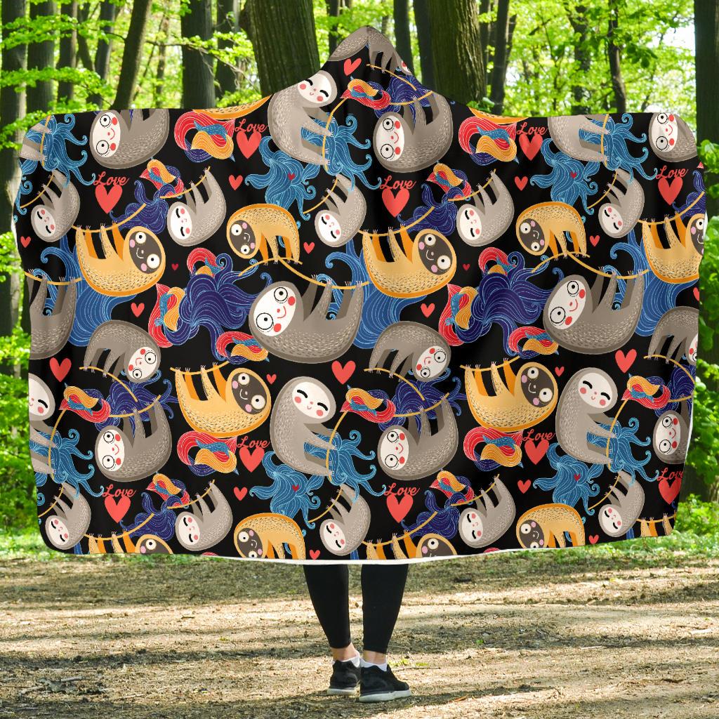 Sloth Cartoon Design Themed Print Hooded Blanket-JTAMIGO.COM