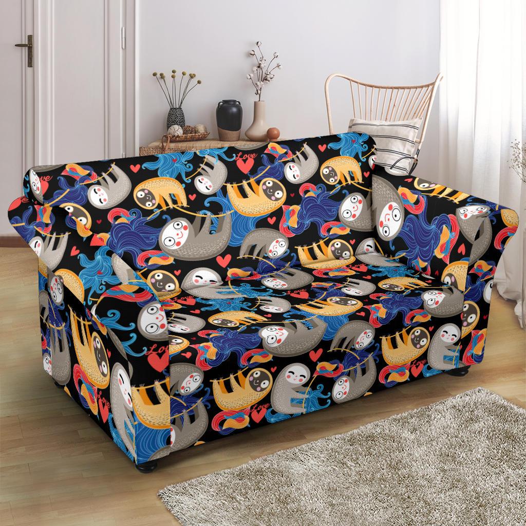 Sloth Cartoon Design Themed Print Loveseat Slipcover-JTAMIGO.COM
