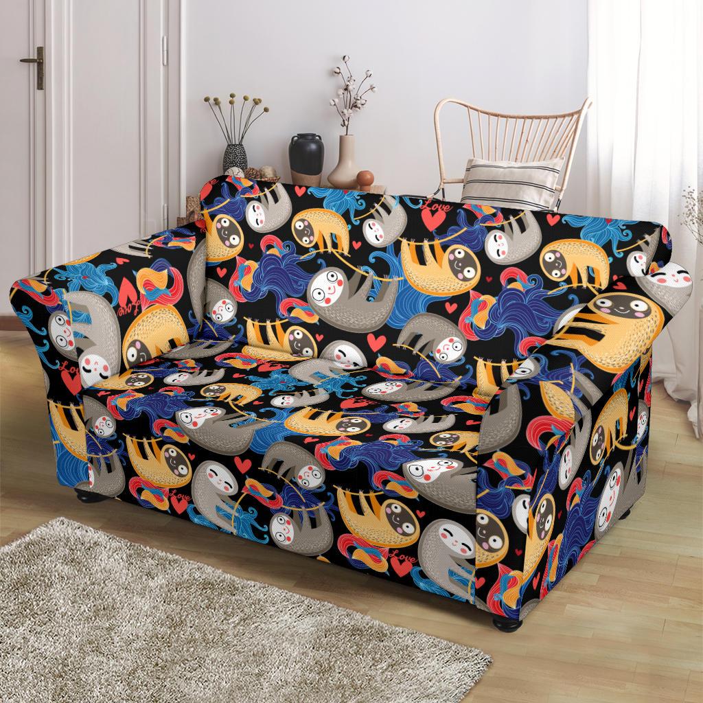 Sloth Cartoon Design Themed Print Loveseat Slipcover-JTAMIGO.COM