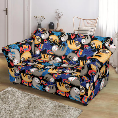 Sloth Cartoon Design Themed Print Loveseat Slipcover-JTAMIGO.COM