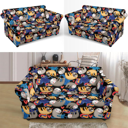 Sloth Cartoon Design Themed Print Loveseat Slipcover-JTAMIGO.COM
