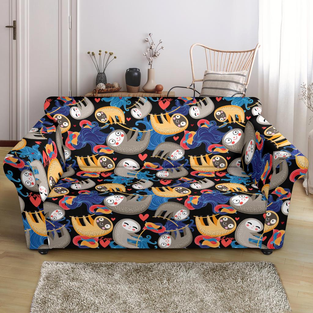 Sloth Cartoon Design Themed Print Loveseat Slipcover-JTAMIGO.COM