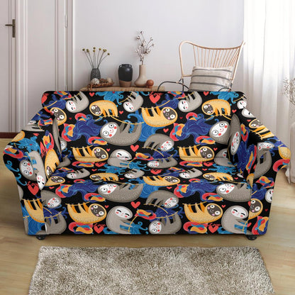 Sloth Cartoon Design Themed Print Loveseat Slipcover-JTAMIGO.COM