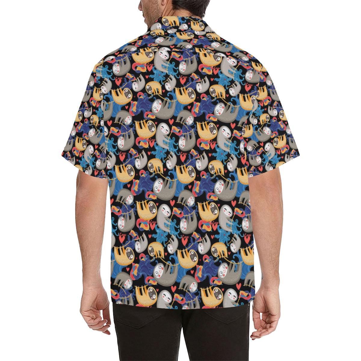 Sloth Cartoon Design Themed Print Men Aloha Hawaiian Shirt