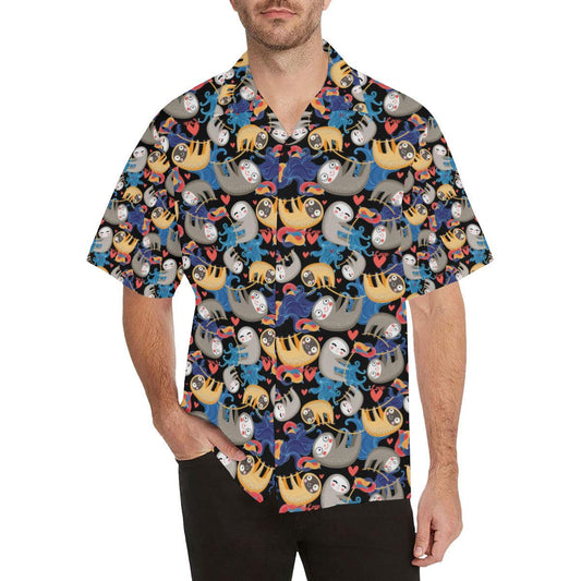 Sloth Cartoon Design Themed Print Men Aloha Hawaiian Shirt