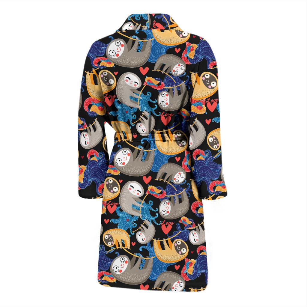 Sloth Cartoon Design Themed Print Men Bath Robe-JTAMIGO.COM