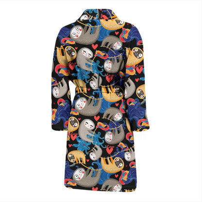 Sloth Cartoon Design Themed Print Men Bath Robe-JTAMIGO.COM