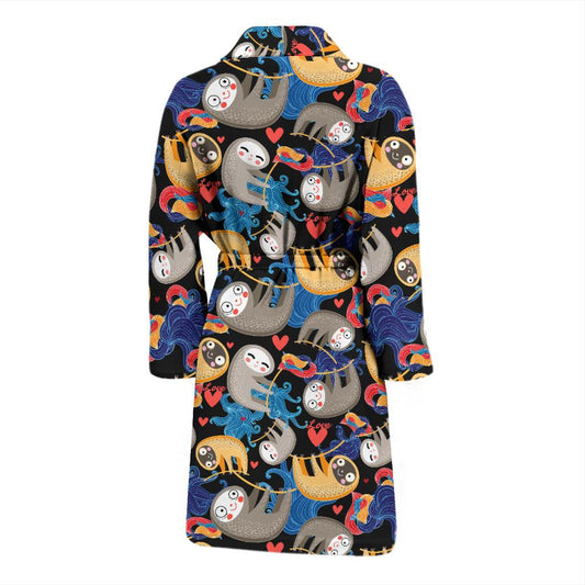 Sloth Cartoon Design Themed Print Men Bath Robe-JTAMIGO.COM