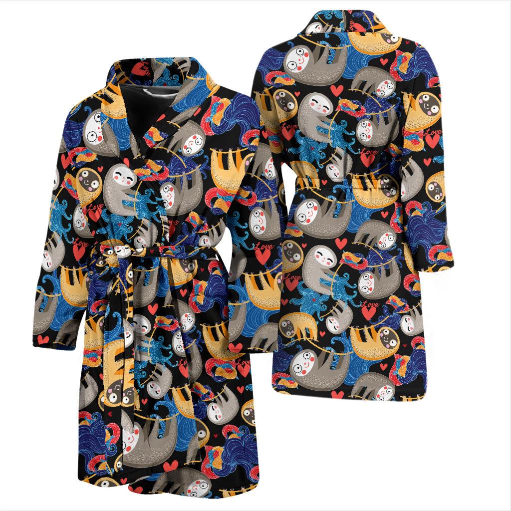 Sloth Cartoon Design Themed Print Men Bath Robe-JTAMIGO.COM