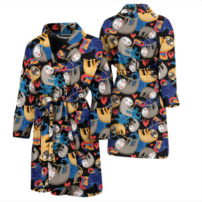 Sloth Cartoon Design Themed Print Men Bath Robe-JTAMIGO.COM