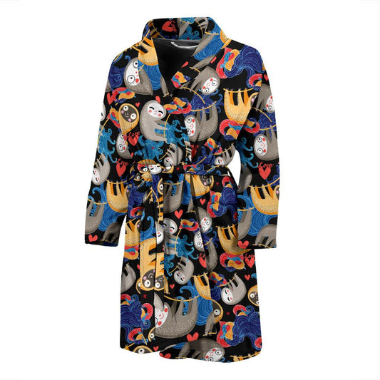 Sloth Cartoon Design Themed Print Men Bath Robe-JTAMIGO.COM