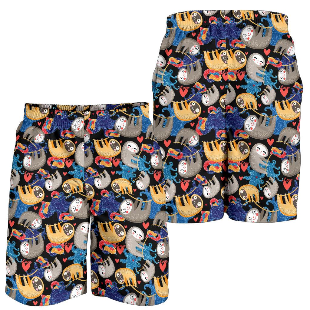 Sloth Cartoon Design Themed Print Mens Shorts-JTAMIGO.COM